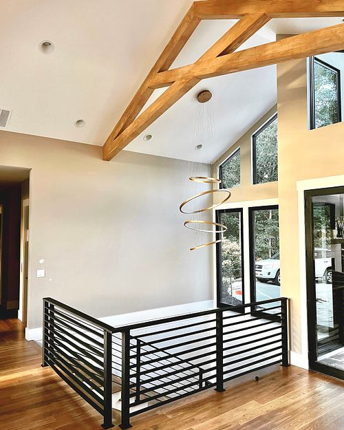 Overall view of stair, looking towards entry