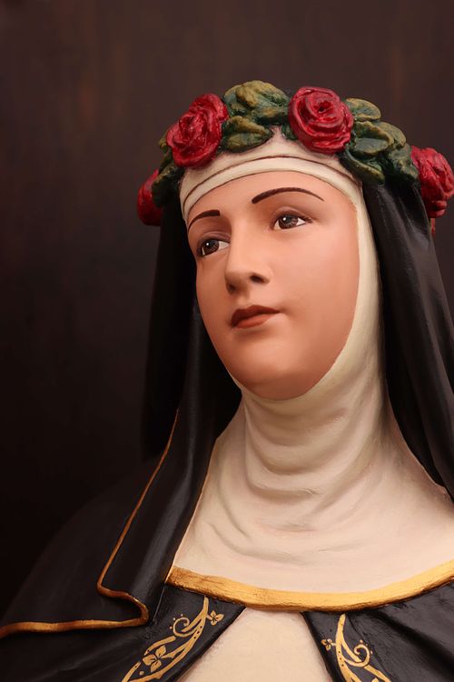 Restored statue of Saint Rose looking to the left