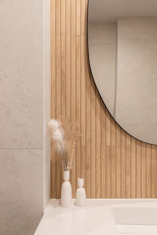 Close-up of design detail in minimalist bathroom &ndash; Columna project