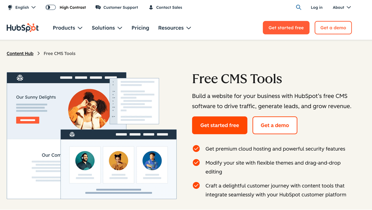 Captura de pantalla de HubSpot CMS