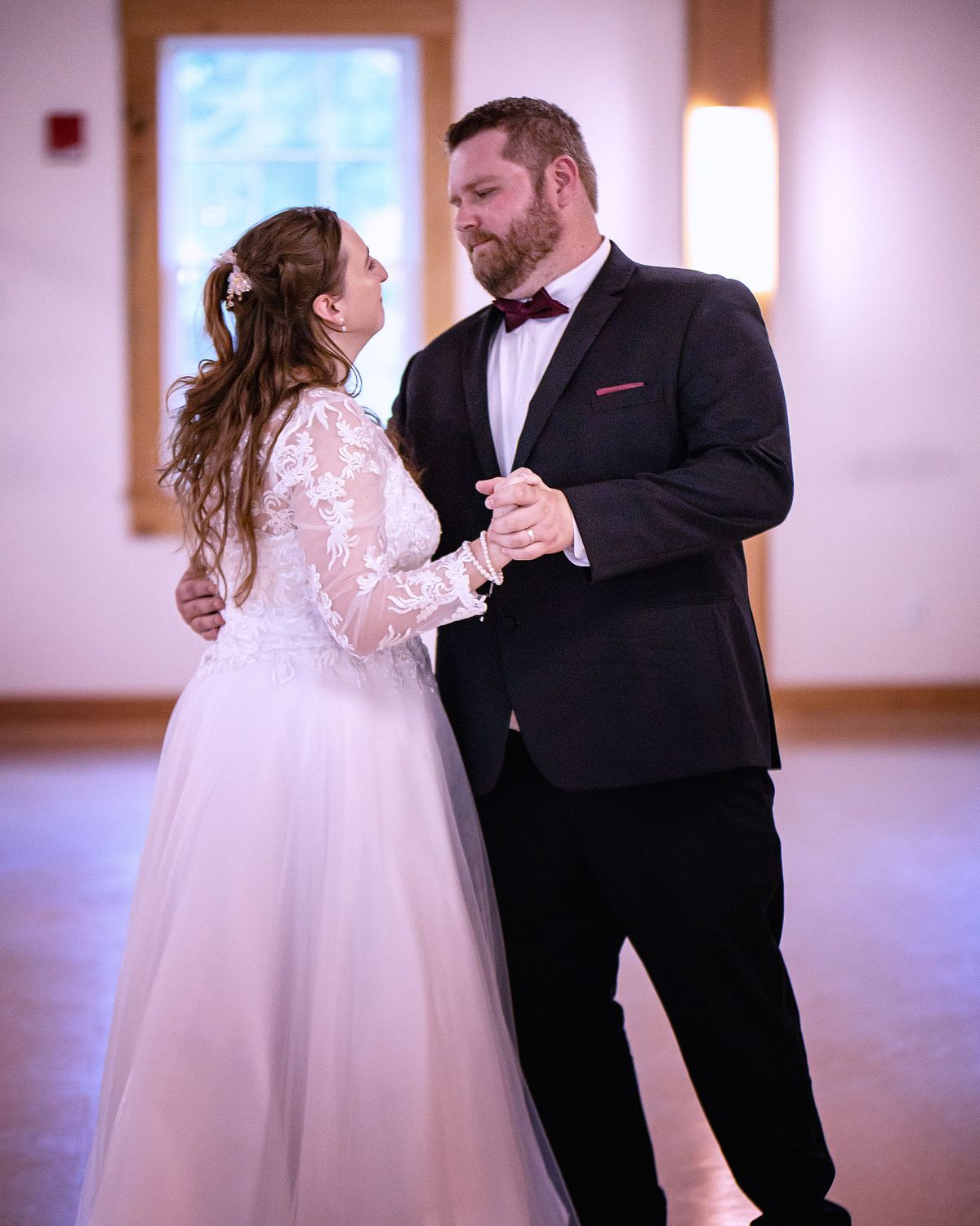 natural light style wedding photography, first dance at Ross Station, Seaford, MD