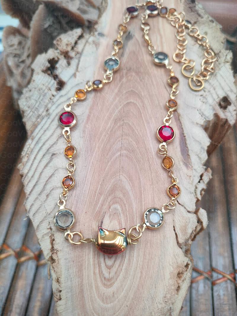 Strass charms kitten necklace