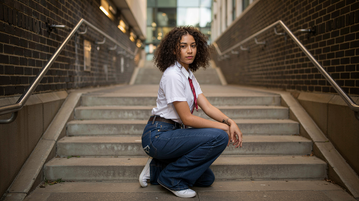 High school senior posing confidently outdoors in natural light.