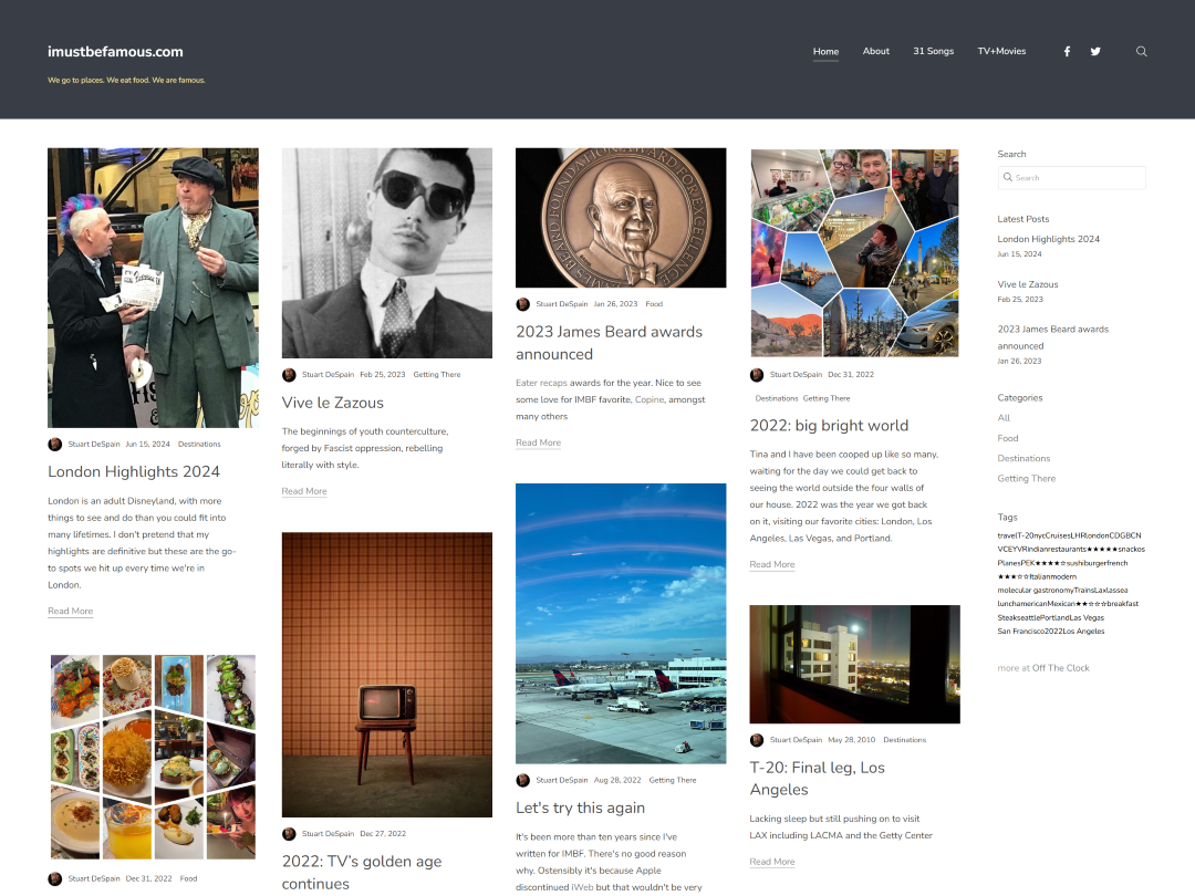 Captura de tela da página inicial da revista "I Must Be Famous"