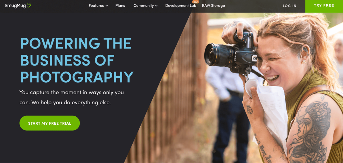 Schermafbeelding van de startpagina van SmugMug