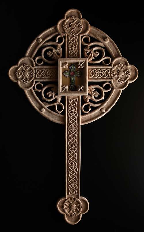 Hand-carved reliquary for relics of the true cross in quartersawn white oak for St. Patrick Catholic Church in London, Ohio
