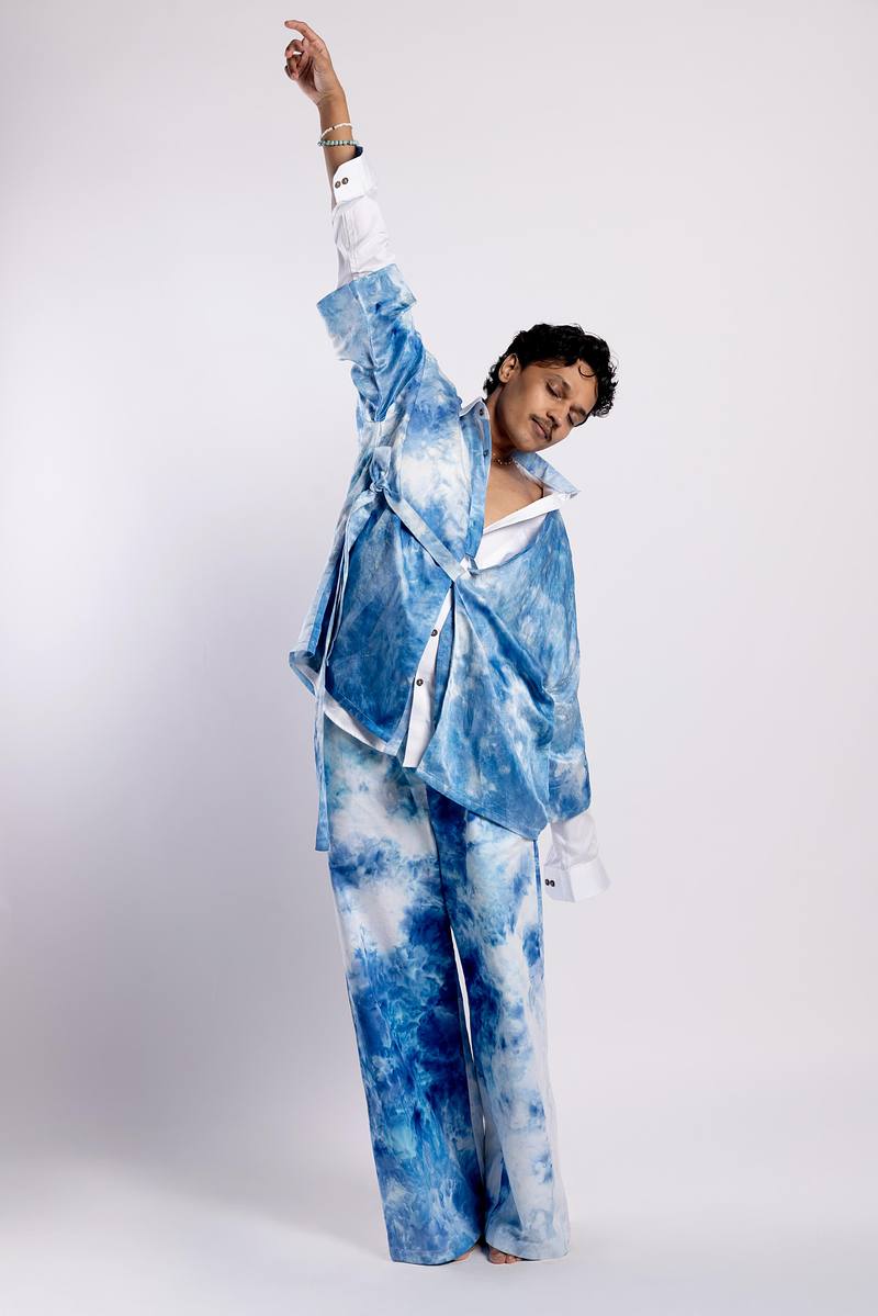 Linen Satin Kimono Jacket - Summer Sky