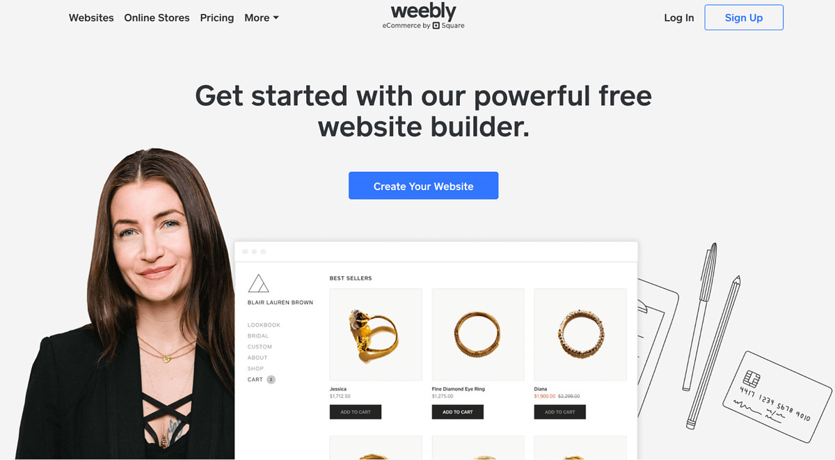 Screenshot der Weebly-Homepage