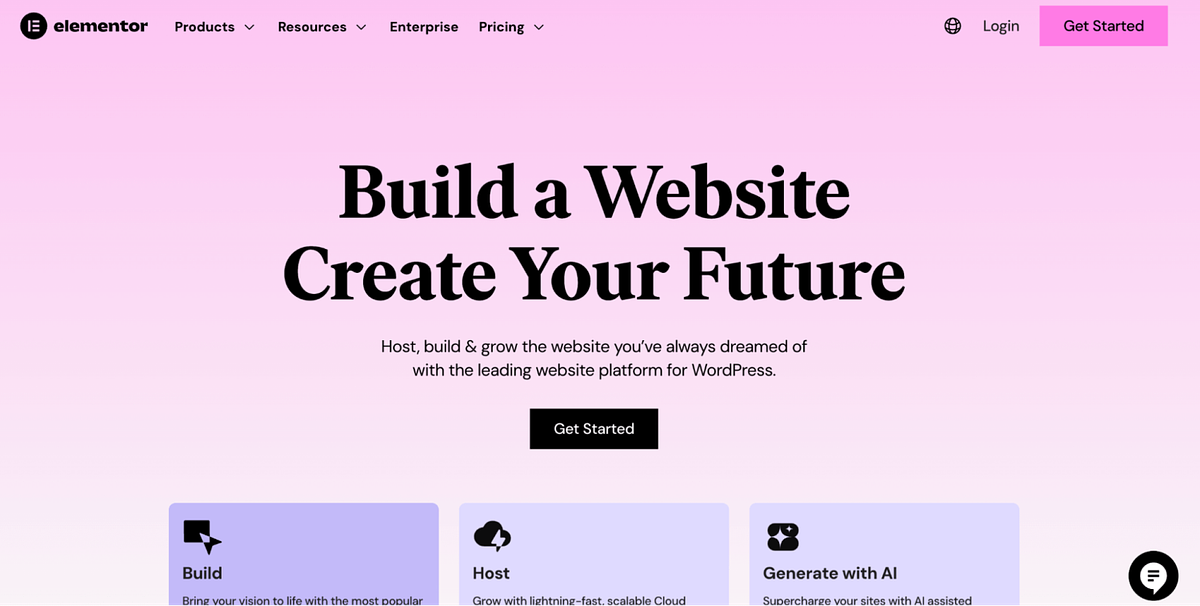 Screenshot of Elementor homepage
