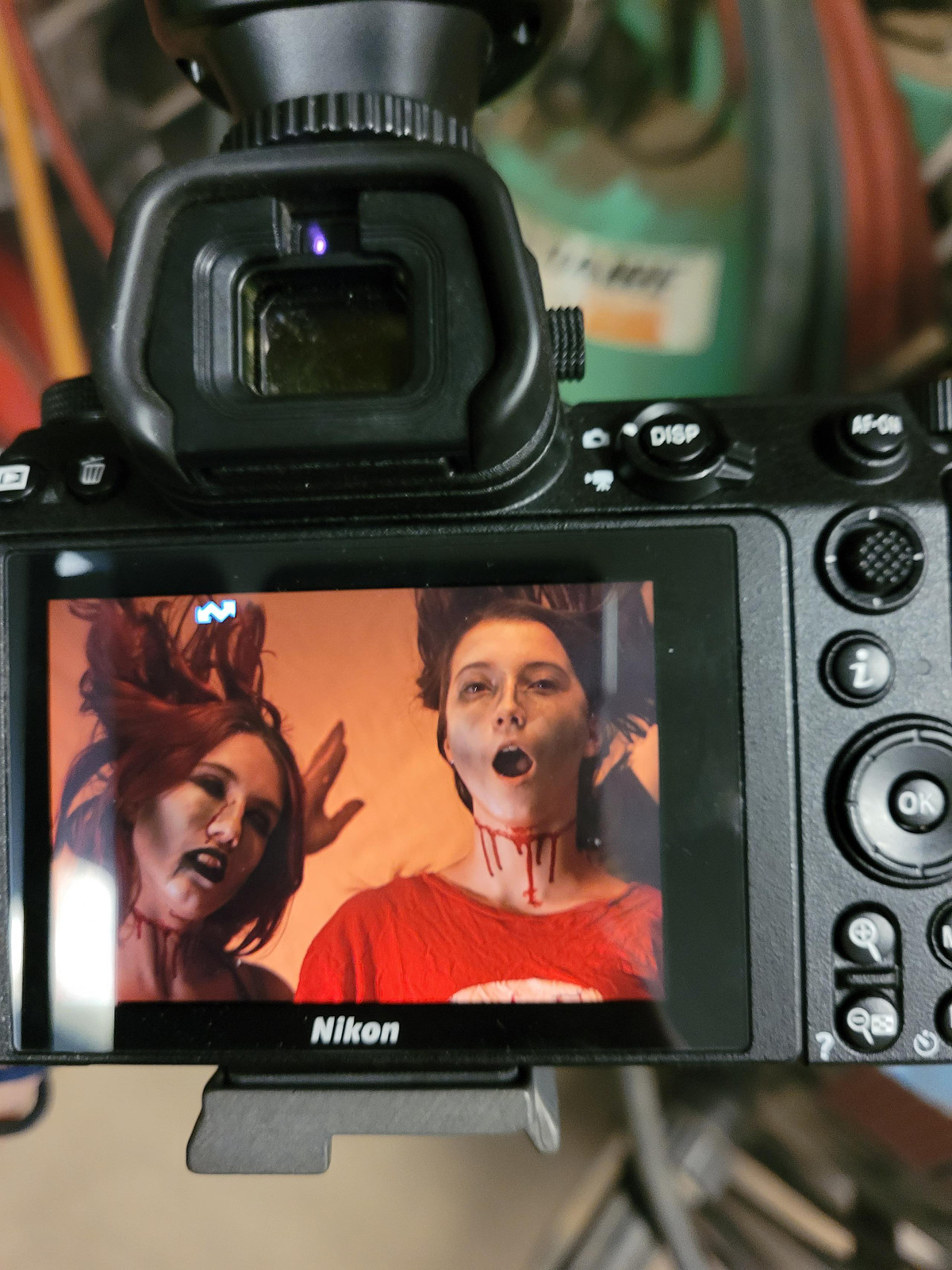 Back of camera view of the models used to make Severed Head PomPoms