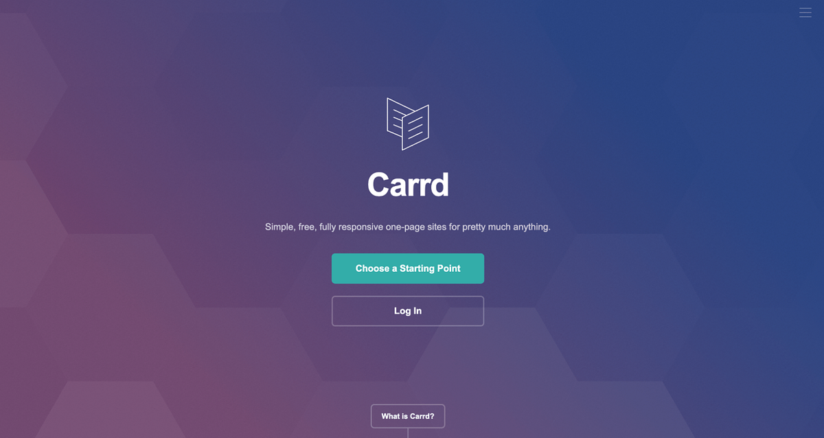 Schermafbeelding van de startpagina van Carrd