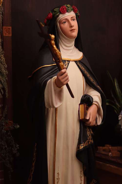 A fuller picture of the restored statue of St. Rose of Lima for St Rose Catholic Church in New Lexington