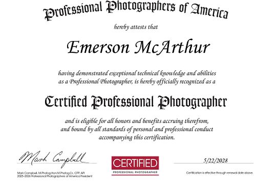 CERTIFIED PROFESSIONAL PHOTOGRAPHER