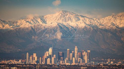 Downtown Los Angeles , Snow on Mountains